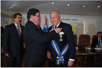 Andean parliament awards Enrique García, president of CAF -Development Bank of Latin America- with Medial of Integration