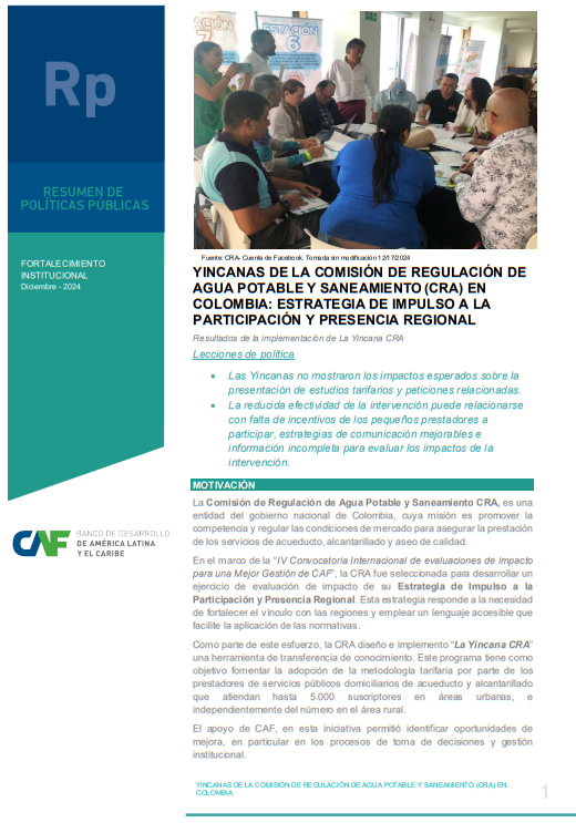 Yincanas de la comisión de regulación de agua potable y saneamiento (CRA) en Colombia: Estrategia de impulso a la participación y presencia regional