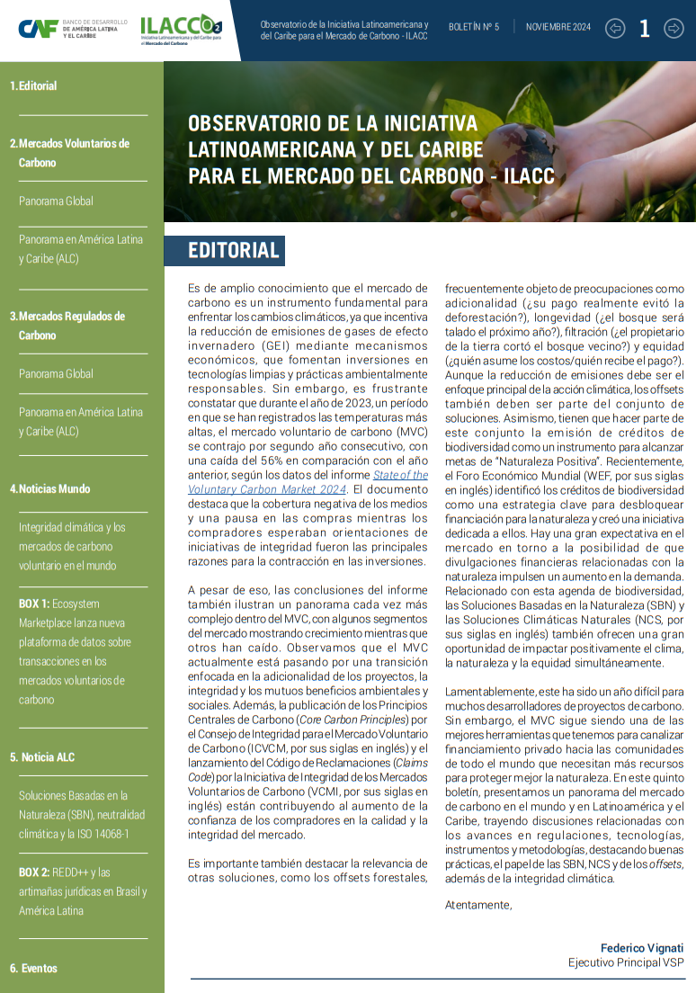 Boletín N°5 - Observatorio de la iniciativa latinoamericana y del Caribe para el mercado del carbono - ILACC