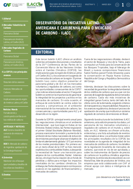 Boletín N°3 - Observatorio de la iniciativa latinoamericana y del Caribe para el mercado del carbono - ILACC